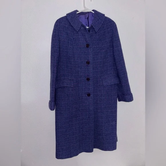 Vintage 50s 60s Harris Tweed purple Wool Trench Coat L - Picture 1 of 8